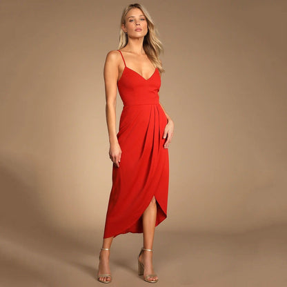 Damen Maxikleid Satin Wickelkleid Elegant