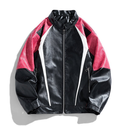 Herren Lederjacke Urban Style Schwarz Mit Farbblock - BerlinGlamour