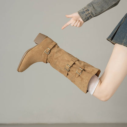 Damen Overknee Stiefel Schnalle Modisch Schwarz Frauenstiefel