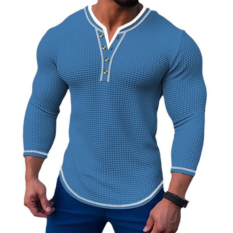 Herren Langarm-Shirt Modern mit Knöpfen und Struktur-Design