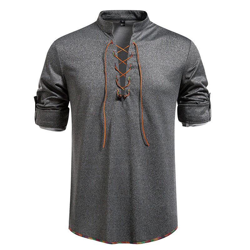 Herren Langarmshirt Stehkragen Modern mit Kordelzug
