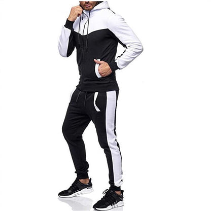 Herren Trainingsanzug Set Kapuze Kontrastnähte Sportlich Modern