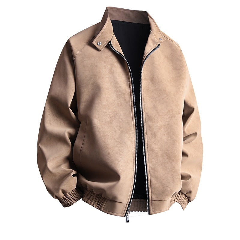 Herren Lederjacke Modern Elastisch Schwarz