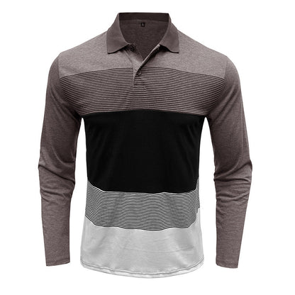 Herren Polo Langarm Streifenmuster Modern
