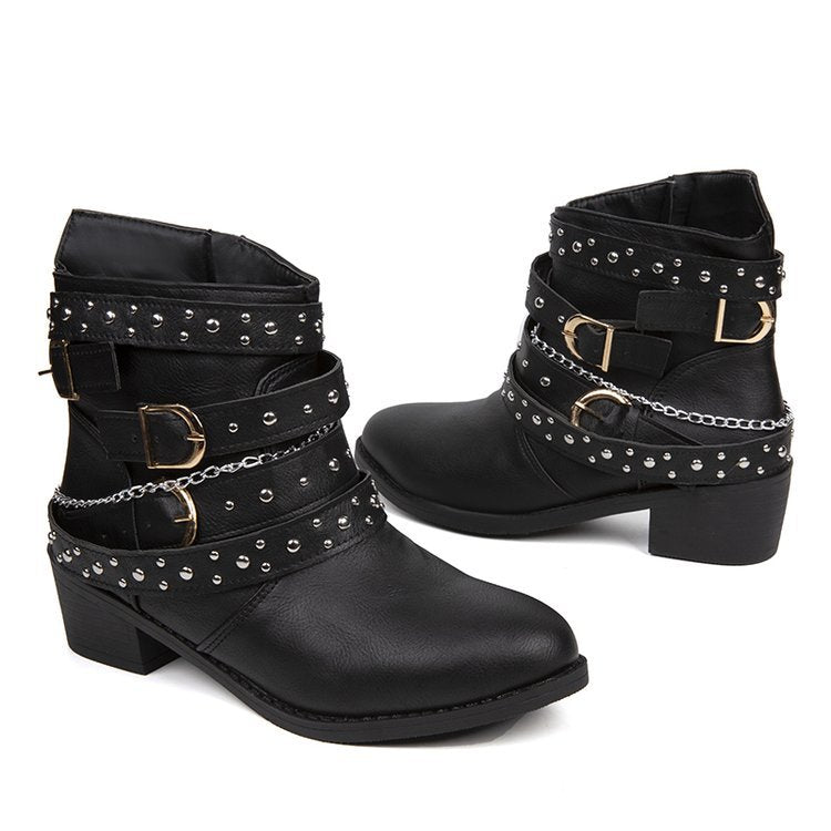 Damen Stiefeletten Chic Modisch Riemen Design
