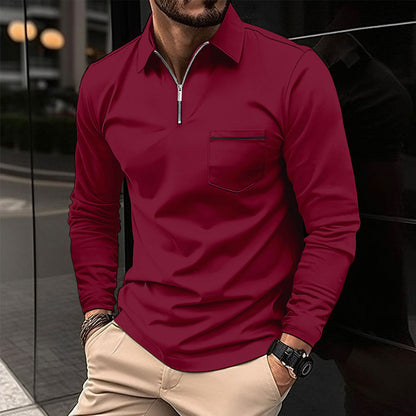 Herren Polohemd Modern Reißverschluss Brusttasche