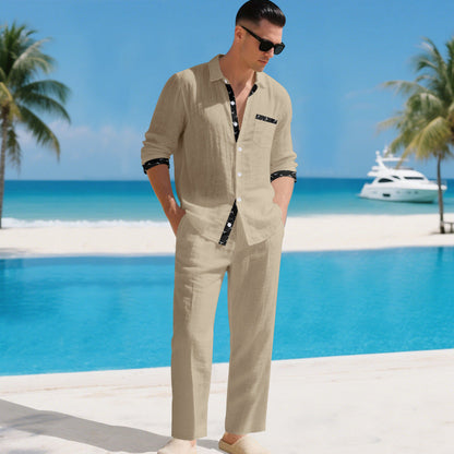 Herren Leinenanzug Modern mit Knöpfen und Taschen Sommer