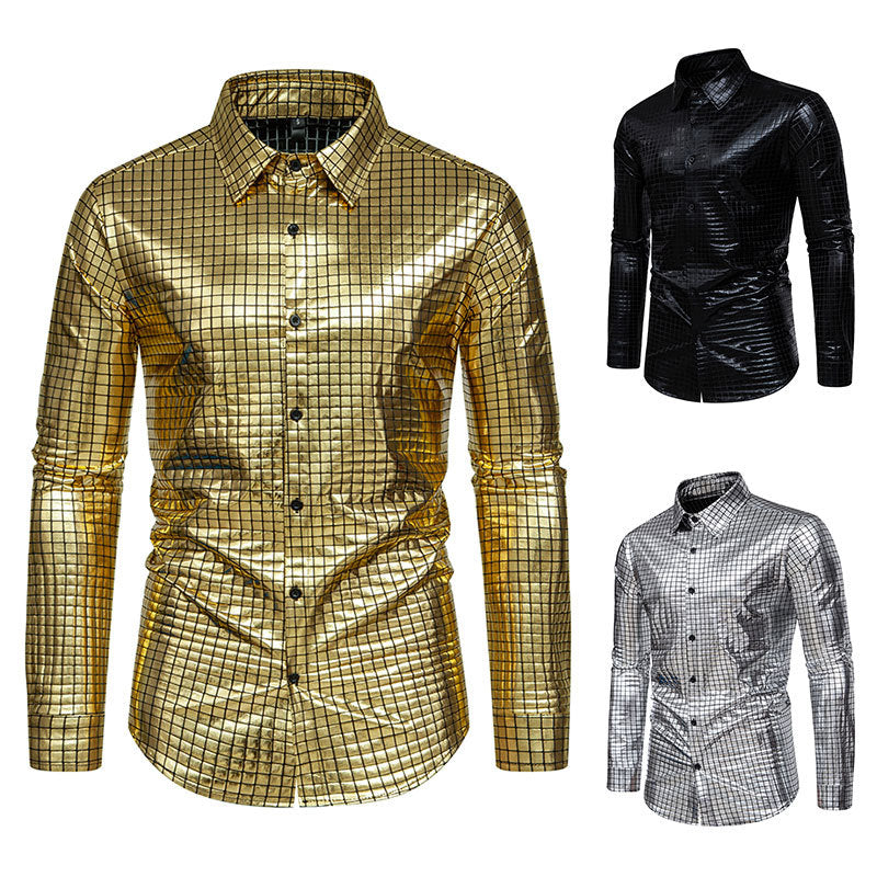 Herren Hemd Modernes Quadratmuster Glänzend Elegant - BerlinGlamour