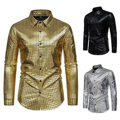 Herren Hemd Modernes Quadratmuster Glänzend Elegant - BerlinGlamour