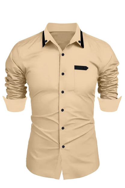 Herren Langarmhemd Modern mit Kragen und Taschen Elegant