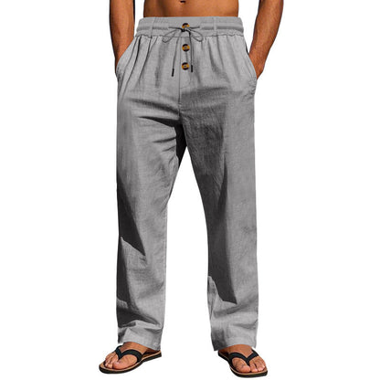 Herren Leicht Leinenhose Bequem Elastisch Mit Taschen