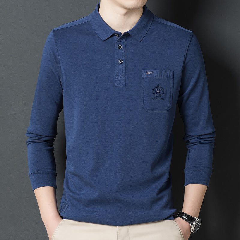 Herren Poloshirt Langarm Elegant mit Brusttasche