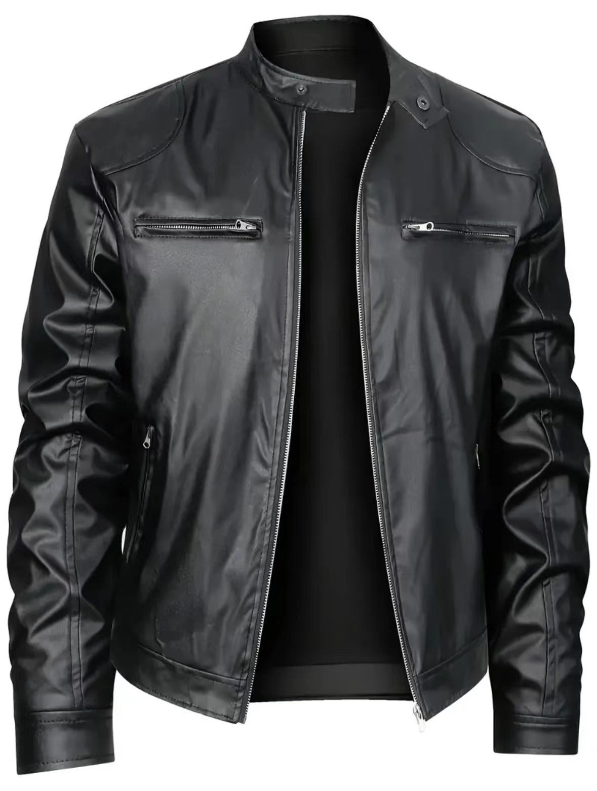 Lederjacke Herren Bikerjacke Schwarz mit Reißverschluss