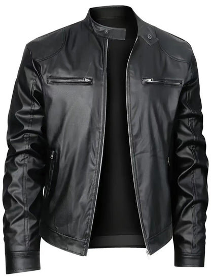 Lederjacke Herren Bikerjacke Schwarz mit Reißverschluss