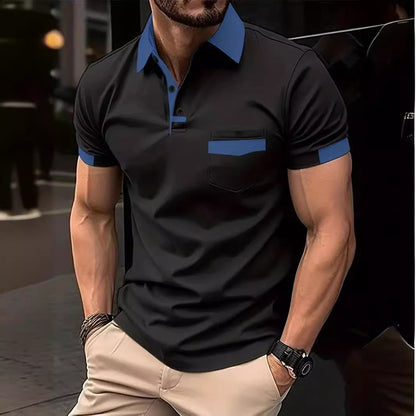 Herren Poloshirt Modern Henley Kragen Brusttasche