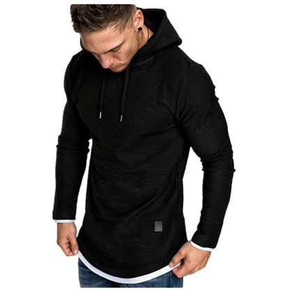 Herren Longline Kapuzenshirt Asymmetrisch Modern Schwarz