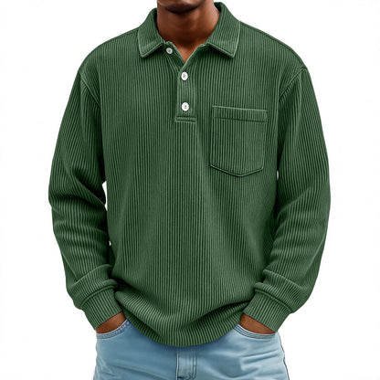 Herren Poloshirt Lässig Longsleeve Strukturiert Modern