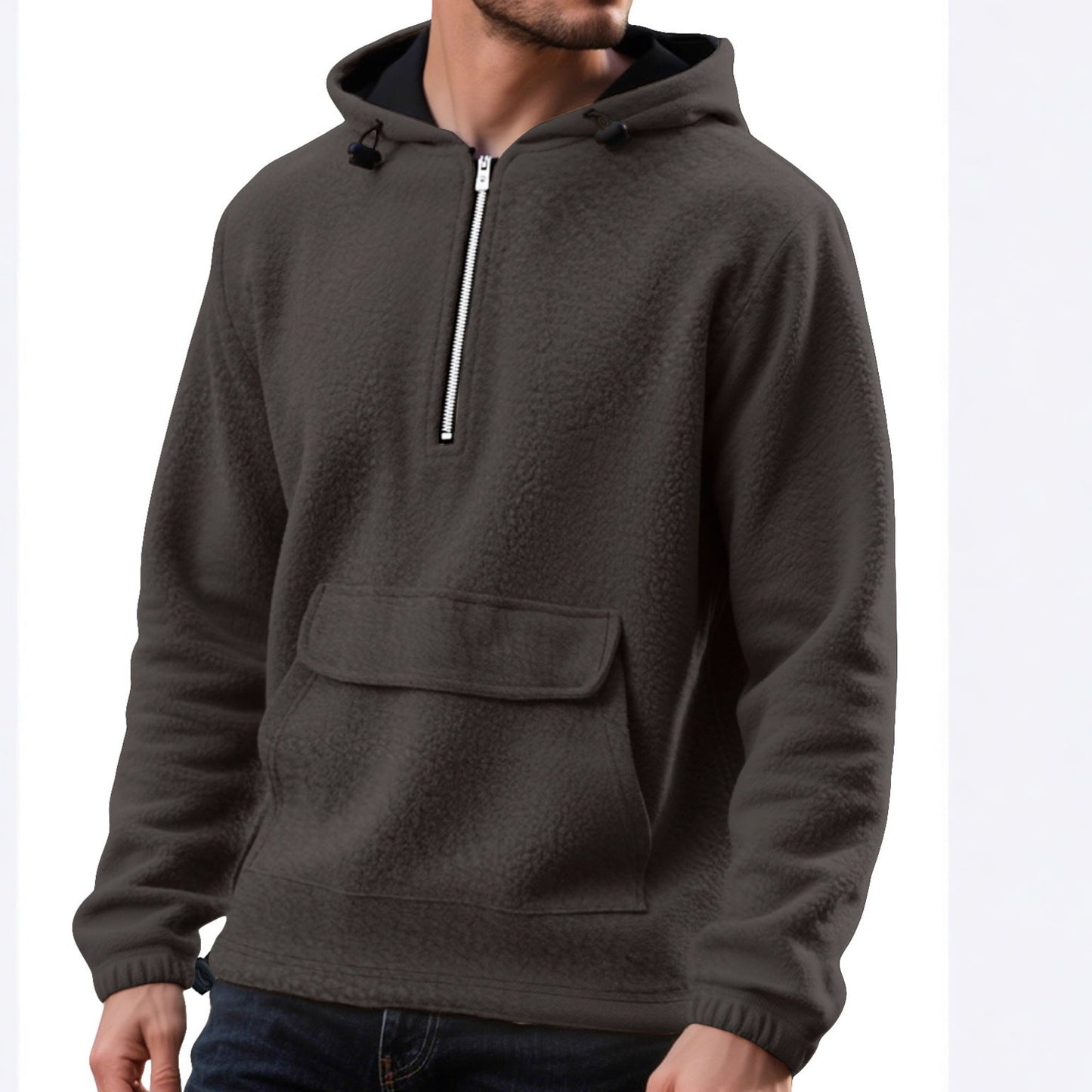Herren Fleece Pullover Kapuzenjacke mit Reißverschluss und Kängurutasche