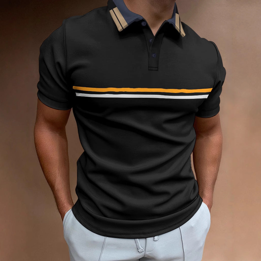 Herren Polohemd Kurzarm Streifen Elegant Modern