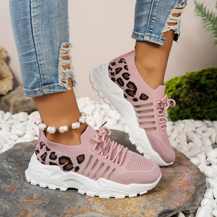 Damen Sneaker Sportlich Leopardenmuster Atmungsaktiv