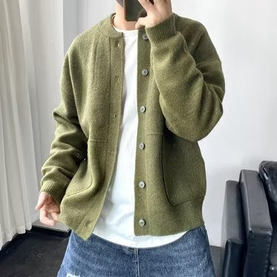 Herren Strickjacke Lässig Mit Taschen Druckknöpfe