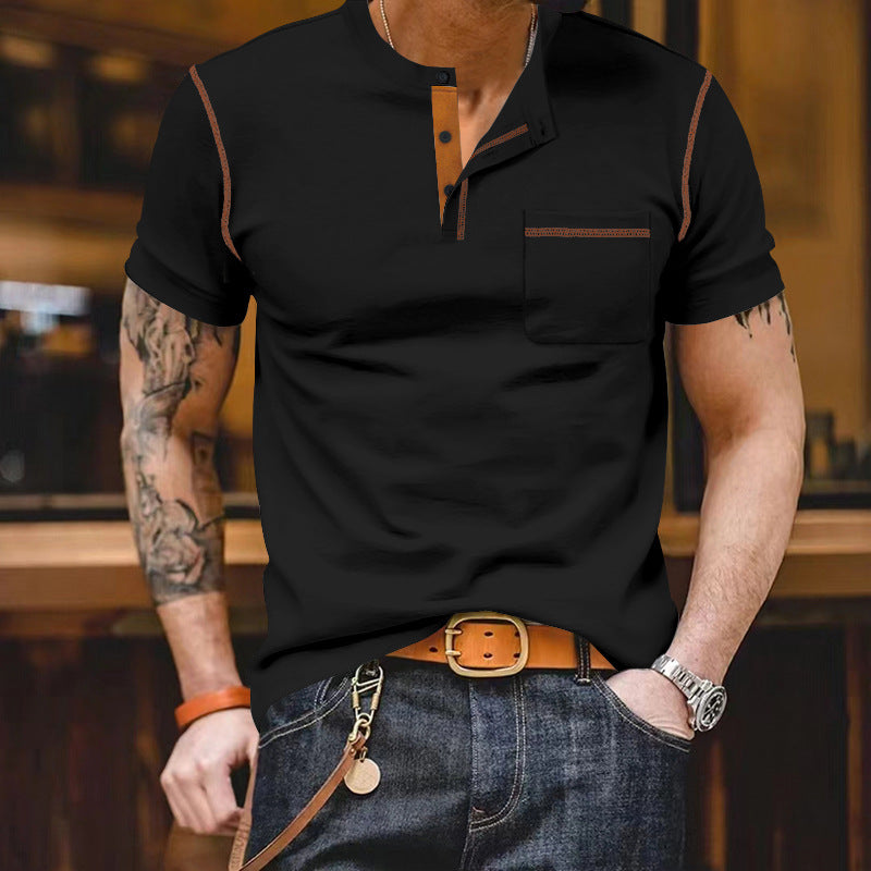 Herren Kurzarm-Shirt Modern mit Kontrast-Akzenten und Brusttasche