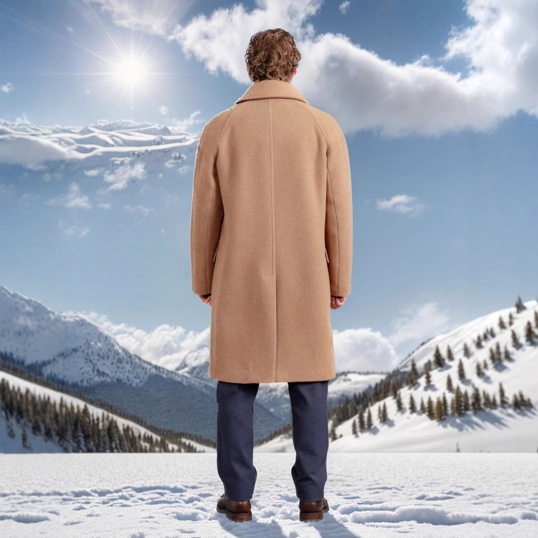 Herren Wollmantel Elegant Lang mit Doppelknopf und Taschen