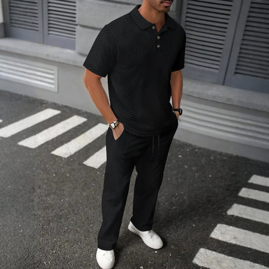 Herren Sportbekleidung Set Polo und Jogginghose Grau Meliert - BerlinGlamour