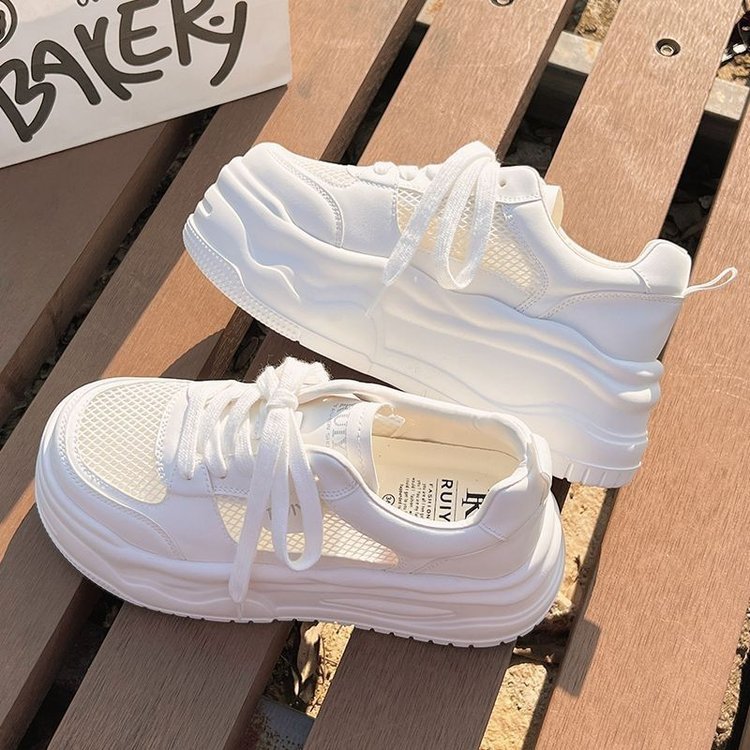 Damen Plateau Sneaker atmungsaktiv Netzmaterial Laufsohle Komfort