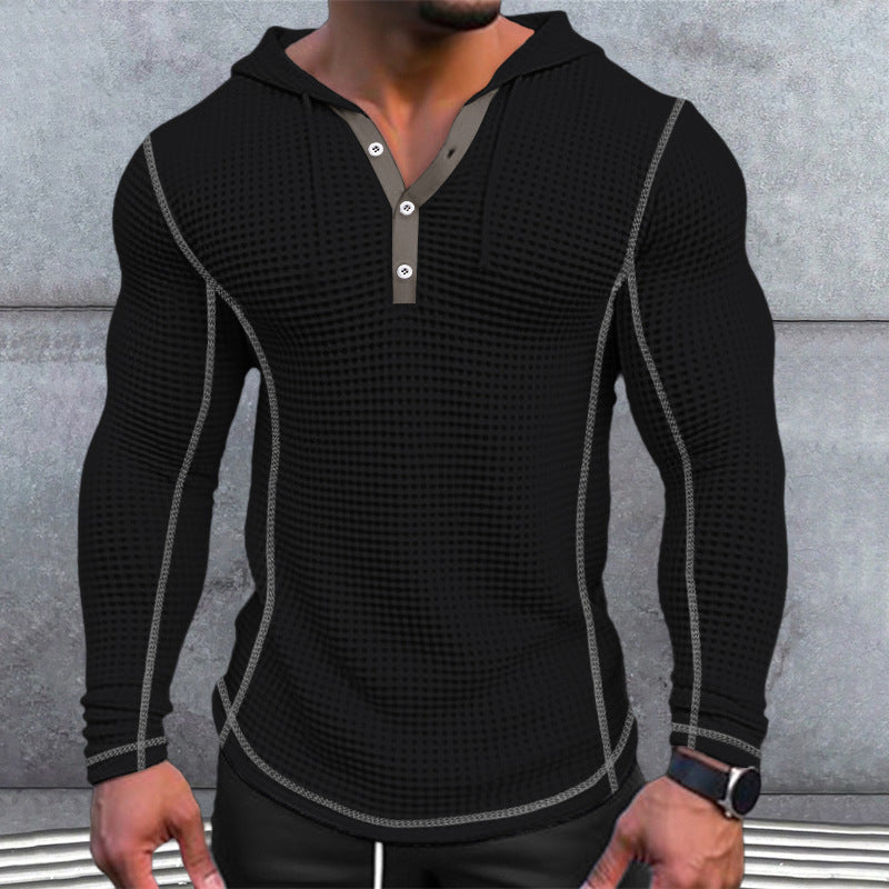 Herren Kapuzenshirt Modern mit Knöpfen und Struktur