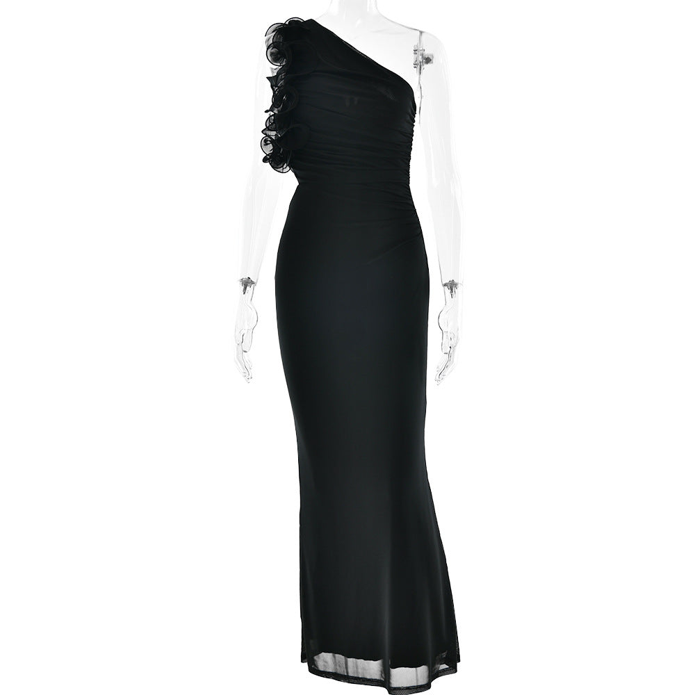 Damenkleid Figurschmeichelnd Midi Asymmetrisch Rüschen Kleid
