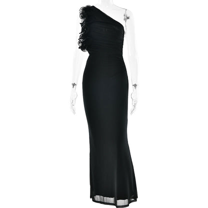 Damenkleid Figurschmeichelnd Midi Asymmetrisch Rüschen Kleid