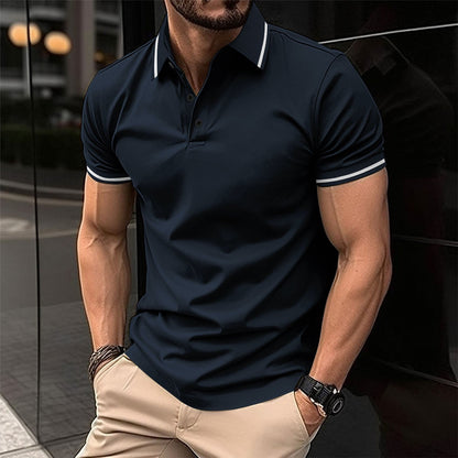 Herren Polohemd Elegant atmungsaktiv mit Kontraststreifen