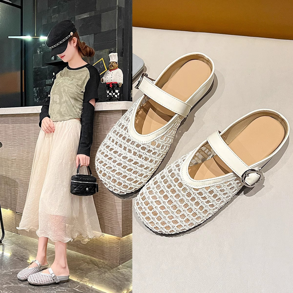 Damen Clogs Bequem Luftig mit Riemen und Netzdesign