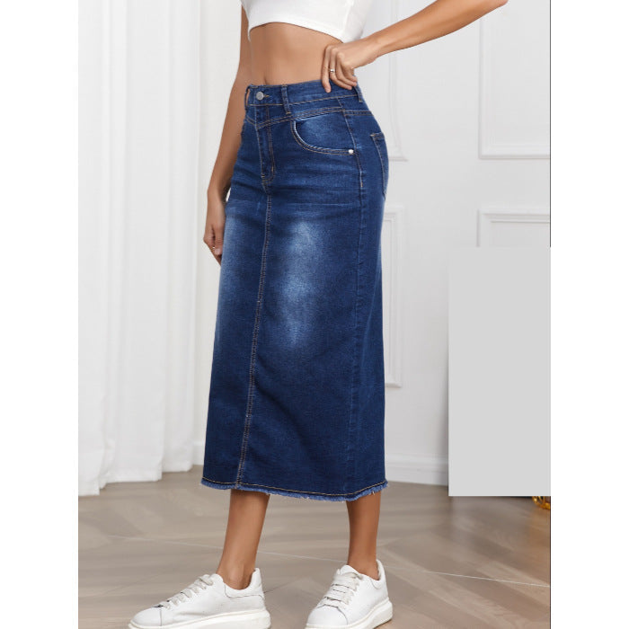Damen Maxirock Denim Lang Elegant