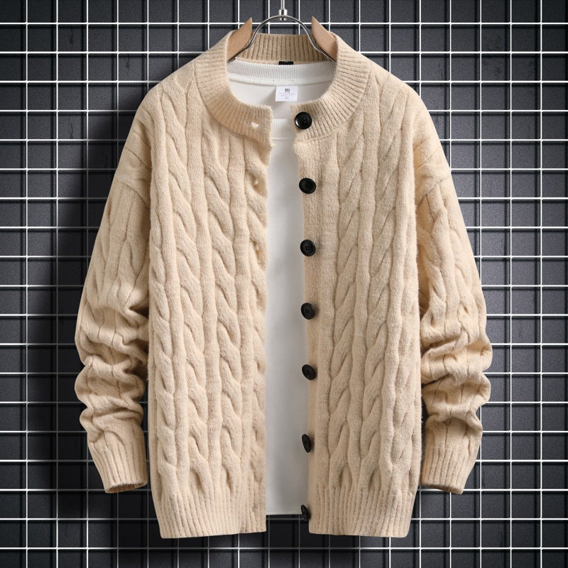 Herren Strickjacke Modern Zopfmuster Knopfverschluss