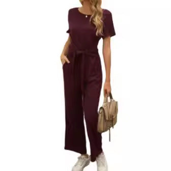 Damen Jumpsuit Weites Bein Mit Gürtel Elegant