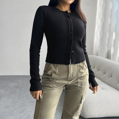 Damen Cardigan Fein Rippenmuster Knopfverschluss Modern