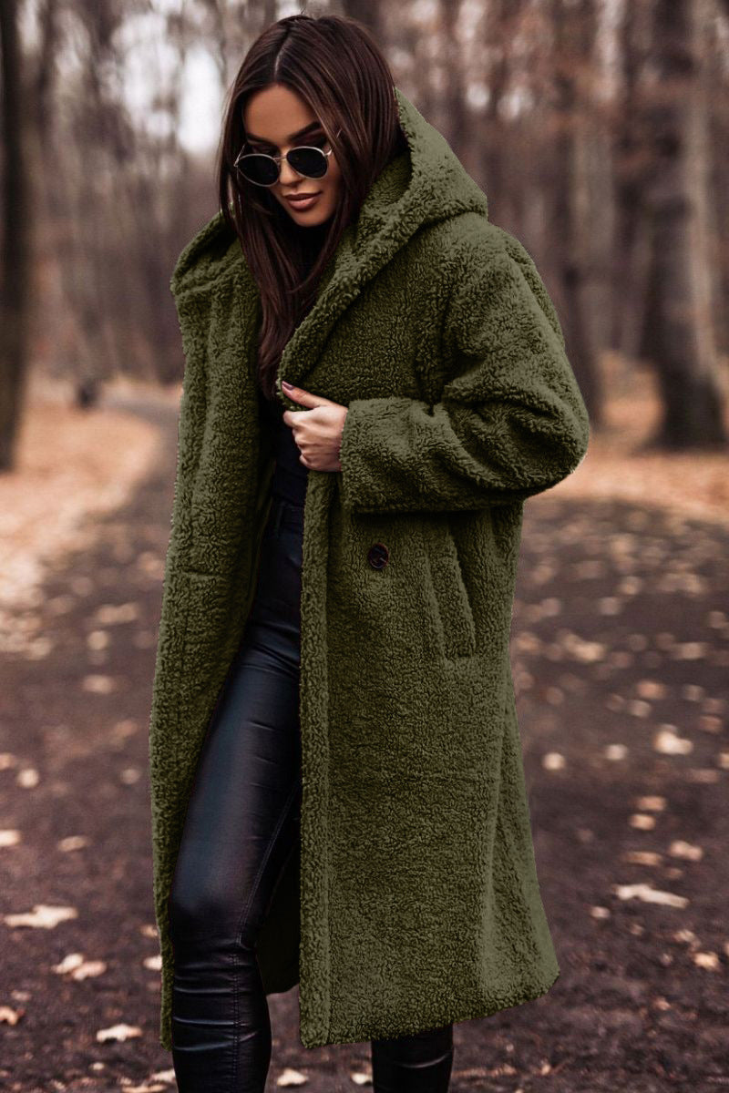 Damen Teddyjacke Oversized Kuscheljacke mit Kapuze