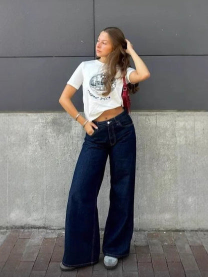 Damen High-Waist Jeans Hose mit Weitem Bein und Modernem Schnitt