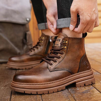 Damen Stiefeletten Leder Braun Schnürsenkel