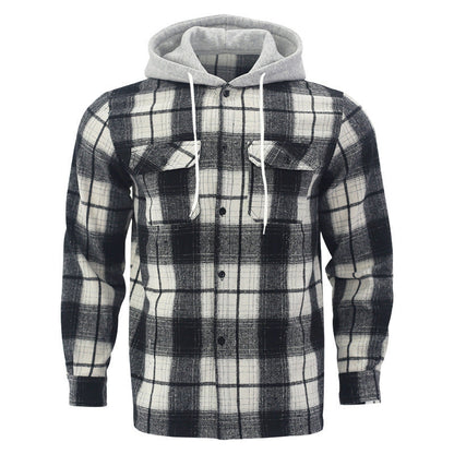 Herren Flanelljacke kariert mit Kapuze und Brusttaschen