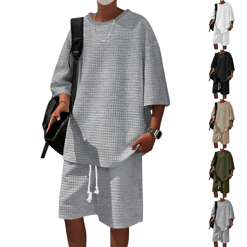 Herren Zweiteiler Set Lässig mit Struktur Oberteil Shorts - BerlinGlamour
