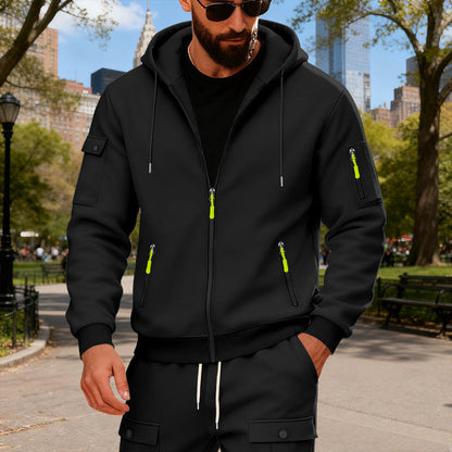 Herren Sportliche Zip-Hoodie mit Reißverschlusstaschen Modern