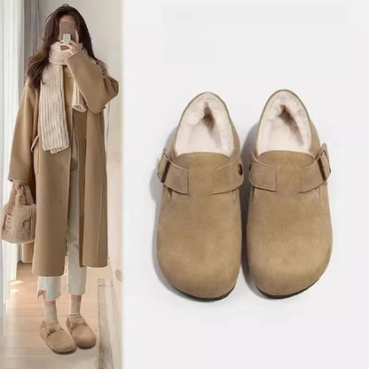 Damen Filz-Clogs Bequem Weich Kunstfell Futter Schnallenverschluss - BerlinGlamour