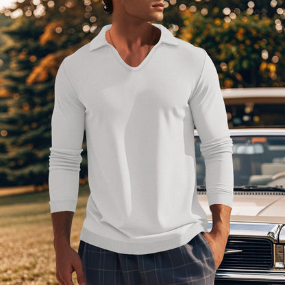 Herren Langarmshirt Modern V-Ausschnitt Strukturiert