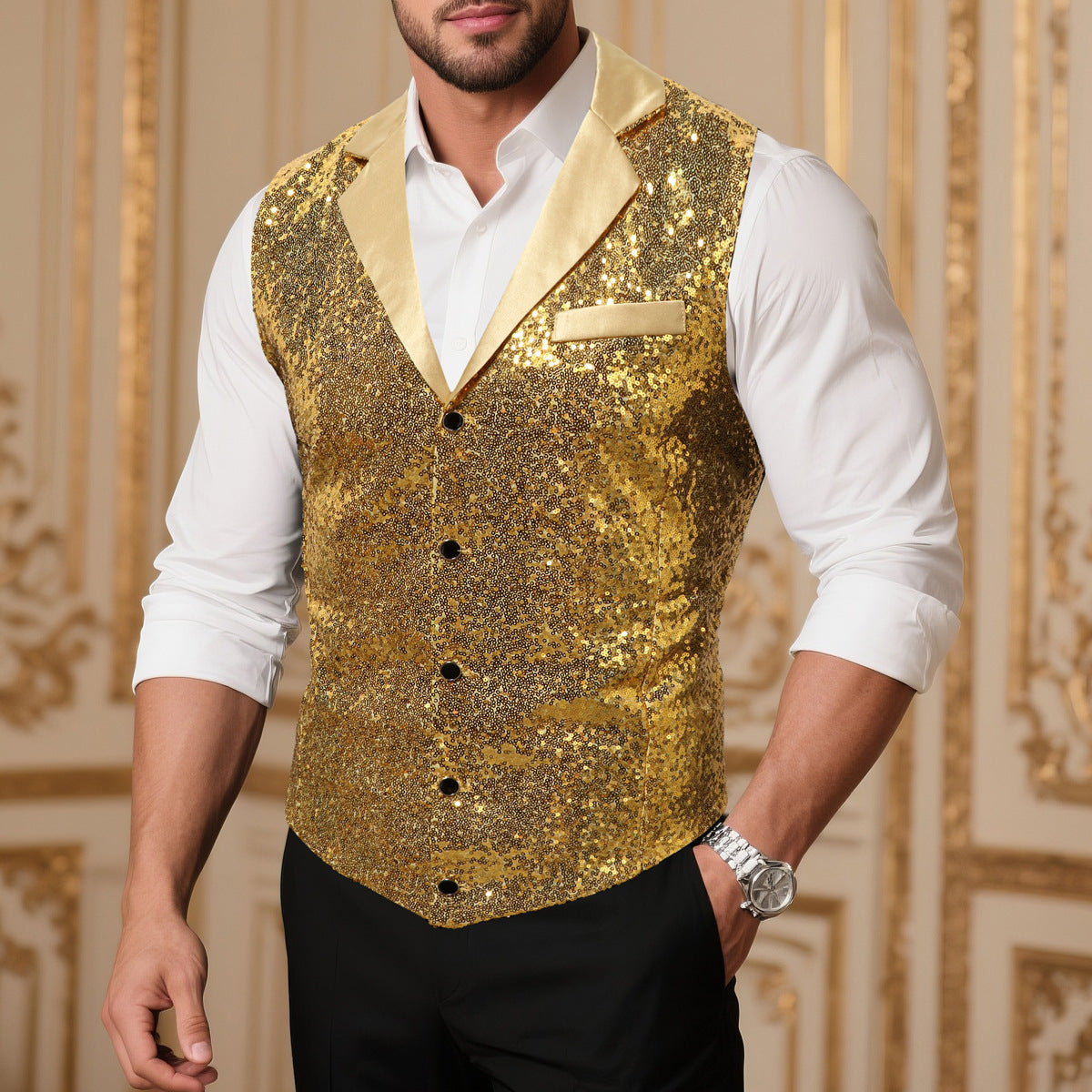 Glamour Herren Weste Pailletten Elegant - BerlinGlamour
