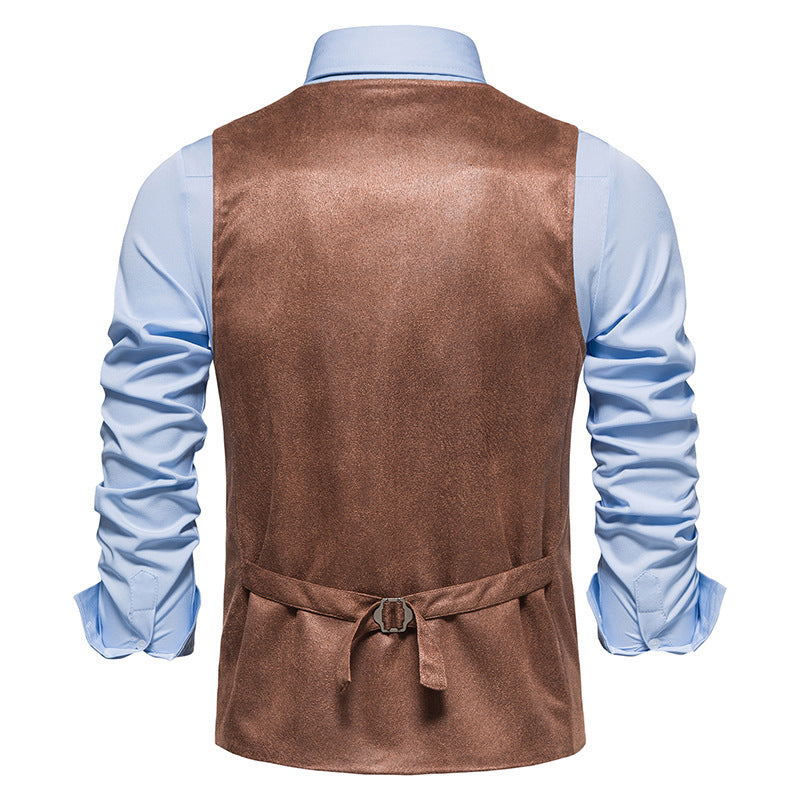 Lederweste Herren Elegante Ledermantel mit Taschen Schwarz