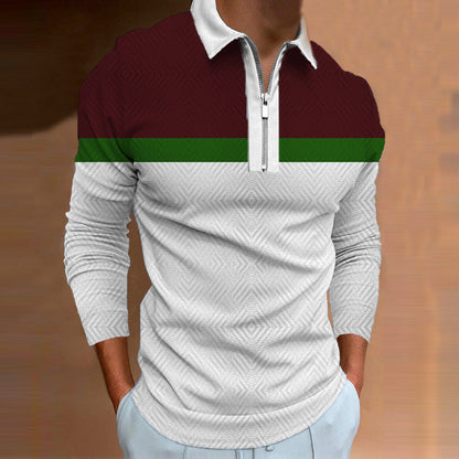 Herren Poloshirt Langarm Sportlich Modern mit Reißverschluss