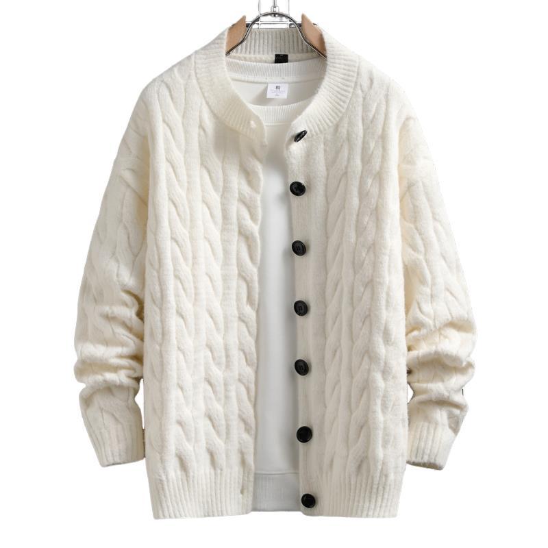 Herren Strickjacke Modern Zopfmuster Knopfverschluss
